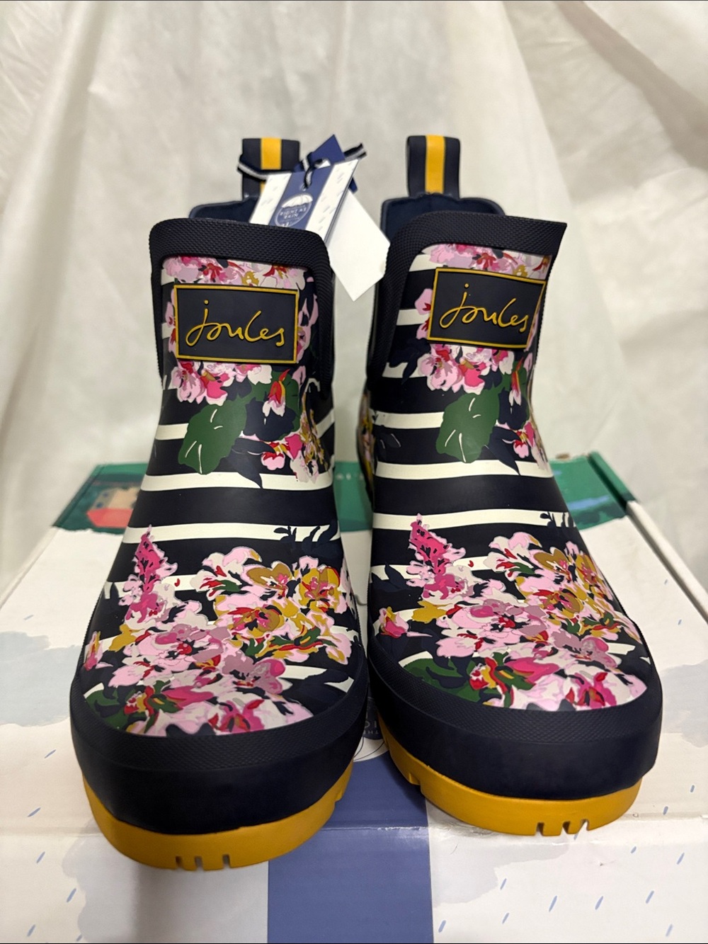 Joules Women's Navy Floral Rain Boots